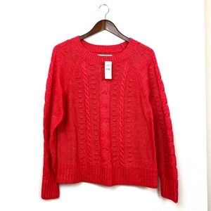 NWT Loft Sweater Cable Knit Wool Blend Red Holiday